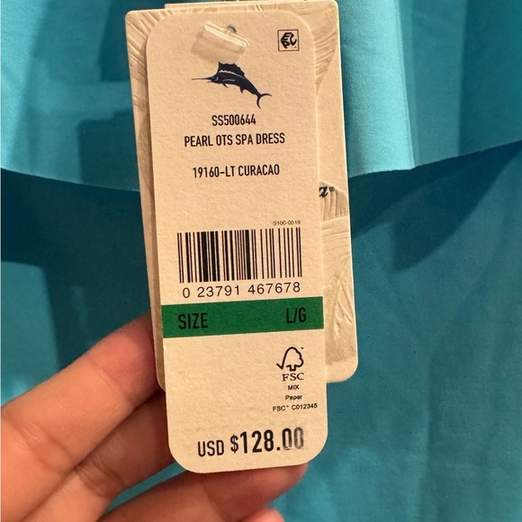 NEW Tommy Bahama Pearl Off-the-shoulder Ruffle Spa Dress Blue Sz L - Picture 7 of 9